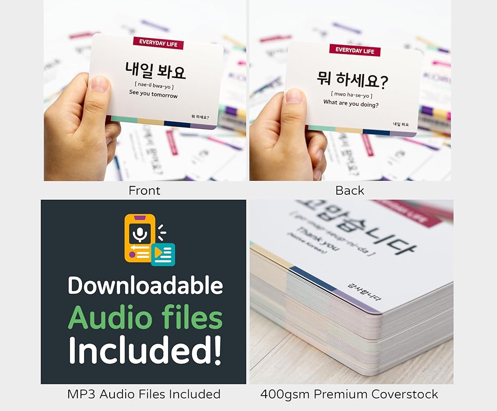 3-Pack Gift Set Korean Basic Conversation Flashcards – Essential Phrases, Everyday Situations, Slang + Free MP3 Audio