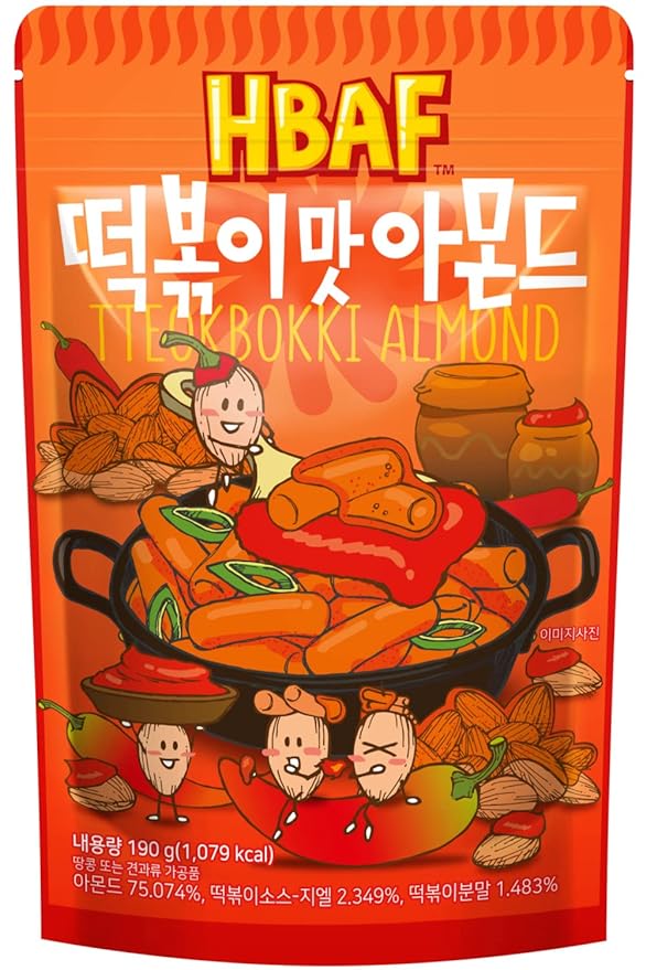 [Official Gilim HBAF] Korean Tteokbokki Seasoned Almonds Nut Protein Snack | Sweet & Spicy Korean Street Food |After-School, Work, Trip Camping Snack | Gochujang Paste | Korean Sovenior (Toppoki, 1x190gram pack)