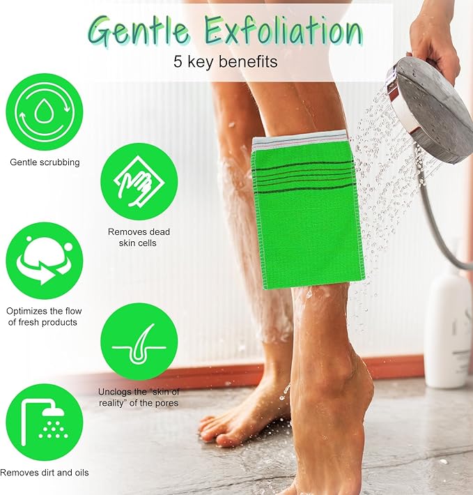 20 Pcs Exfoliating Mitt Washcloth Korean Scrub Bath Mitten 7.7 x 5.3 in Body Scrubber for Remove Dead Skin Grease, Cleaning Skin