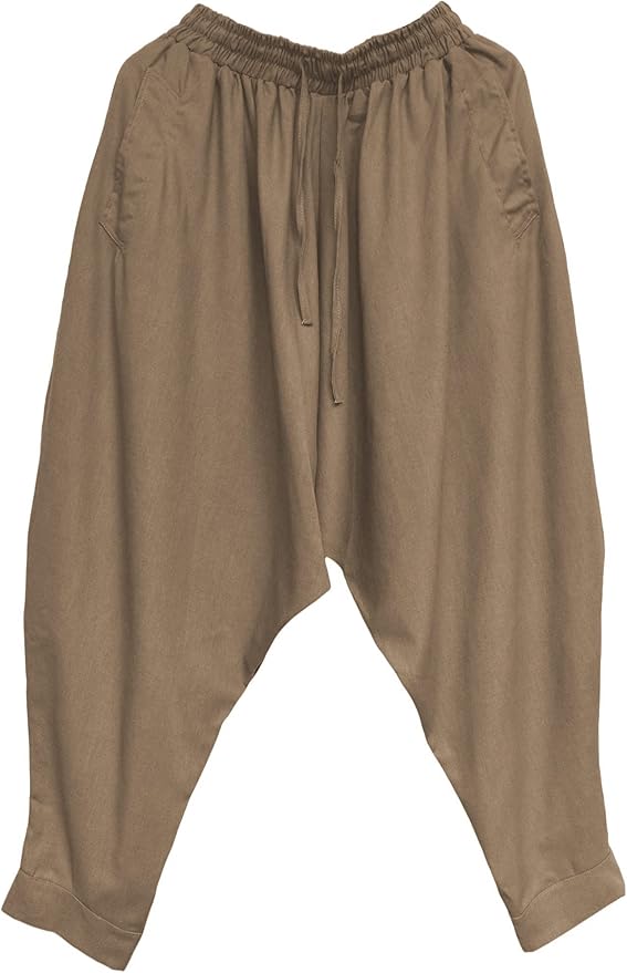 AITFINEISM Men's Drawstring Aladdin Hippie Harem Pants Loose Drop Crotch Trousers