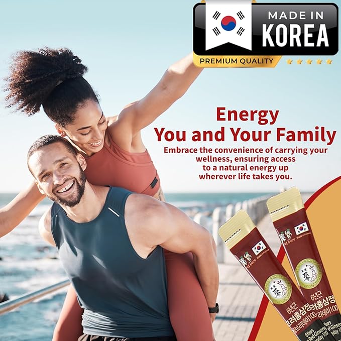 100 Pack of 0.53oz Korean Red Ginseng Extract Sticks - 6-Year-Old Ginseng for Optimal Benefits for You - Daily Upgrade - Perfect for Pre/Post Workout (100 Sticks of 0.53oz)