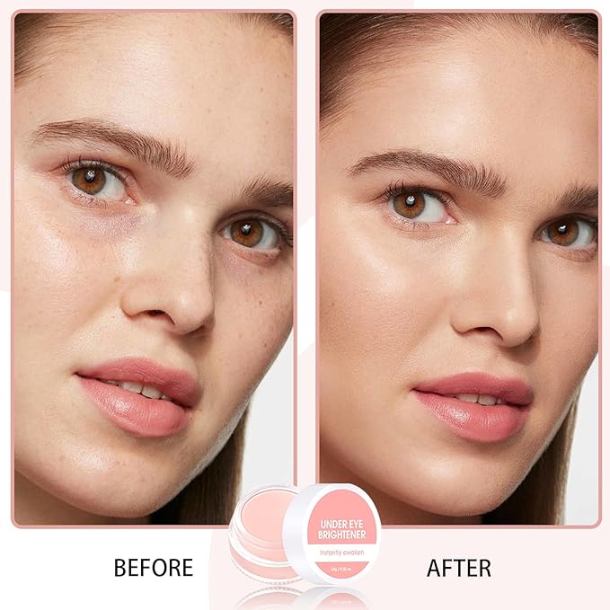 Under Eye Brightener Concealer, Long-Lasting Hydrating and Waterproof Color Corrector for Dark Circles, Full Coverage Lightweight Undereye Brightening Cream with Puff & Concealer Pen, #04 Pink