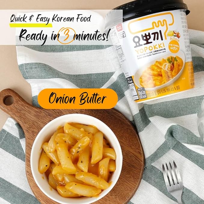 Yopokki Instant Tteokbokki Cup (Onion Butter, 2 Cups) Korean Street food with Onion Butter flavored sauce Topokki Rice Cake - Quick & Easy to Prepare