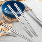 10 Pairs Chopstick Set Stainless Steel 304 Silver Reusable Chop Sticks Lightweight Metal Tableware Square Non-Slip Dishwasher Safe Kitchen Dinning Utensils Gift