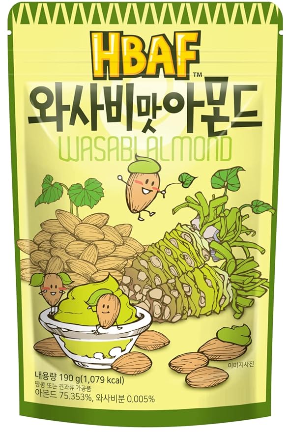[Official Gilim HBAF Brand] Korean Seasoned Almonds 3 Flavor Pack Mix (wasabi, 1 x 190g, Honey Butter, 1 x 190g, Baked Corn, 1 x 190g)