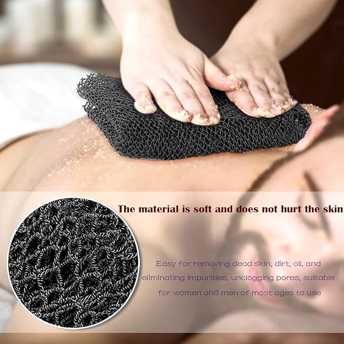 African Net Long Bath Net Sponge,JASSINS Bathing Body Exfoliating Shower Body Back Scrubber Skin Smoother,Stretch Length to 66 INCH (Black)
