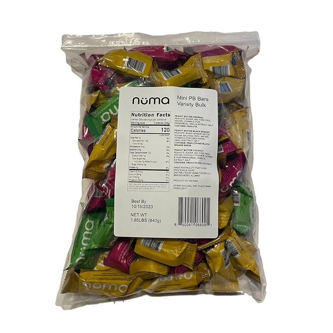 Assorted Mini Peanut Butter Bars, two (2) lb bulk, vegan high protein low sugar, 3 flavor variety, all natural, gluten free, plant based, individually wrapped