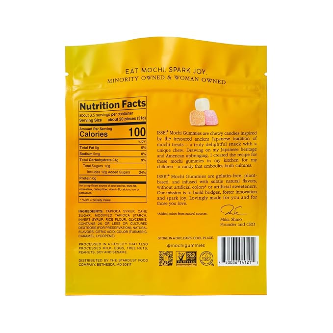 ISSEI Mango Mochi Gummies | Dye-Free Candy | Gluten-Free | Real Sugar, No Artificial Flavors or Colors | Award-Winning Japanese Candy | 4 Oz 1-Pack