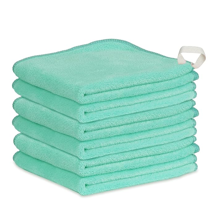 Makeup Remover Cloth 12 x 12 Inch, Reusable Makeup Remover Towels for Washing Face, 6 Pack Washable Microfiber Face Cloth Fast Drying Washcloth, Green