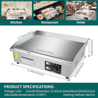 22" Commercial Electric Countertop Griddle, 3000W 110V Flat Top Grill, Non-Stick Teppanyaki Grill, Stainless Steel Hot Plate BBQ, with Adjustable Temp Control for Restaurant Kitchen