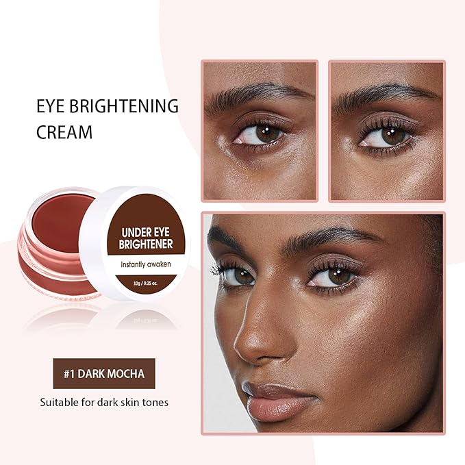Under Eye Brightener Concealer, Long-Lasting Hydrating and Waterproof Color Corrector for Dark Circles, Full Coverage Lightweight Undereye Brightening Cream with Puff & Concealer Pen, #01 Dark Mocha