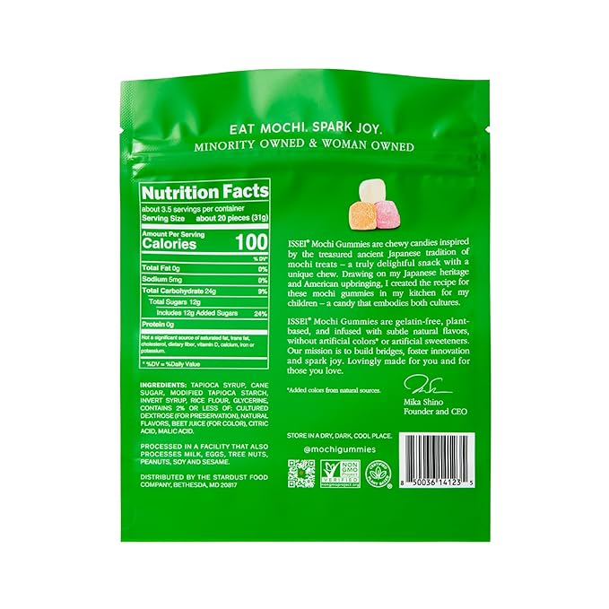 ISSEI Sour Watermelon Mochi Gummies | Dye-Free Candy | Gluten-Free | Real Sugar, No Artificial Flavors or Colors | Award-Winning Japanese Candy | 4 Oz 1-Pack