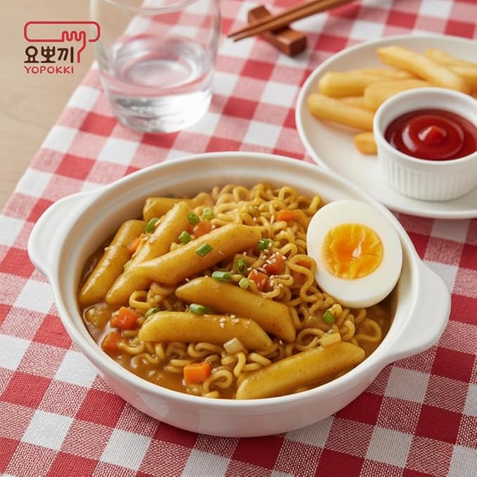 Yopokki Instant Rabokki Cup (Curry, 2 Cups) Korean Street food with Spicy curry taste sauce Ramen Noodle Topokki Rice Cake - Quick & Easy to Prepare