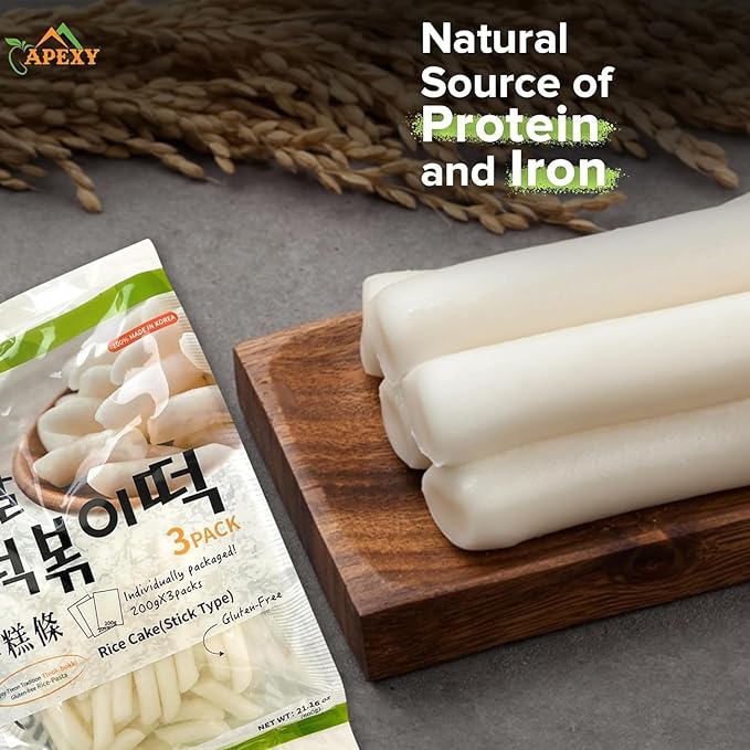 Apexy Korean Rice Cake Tteokbokkik Rice Cake, Chewy Tteok, Authentic Korean Street Food Snack, Perfect with Cheese and Ramen Noodles, No MSG, No Corn Syrup, Vegan and Gluten Free, Non-GMO 21.16 oz Pack of 2