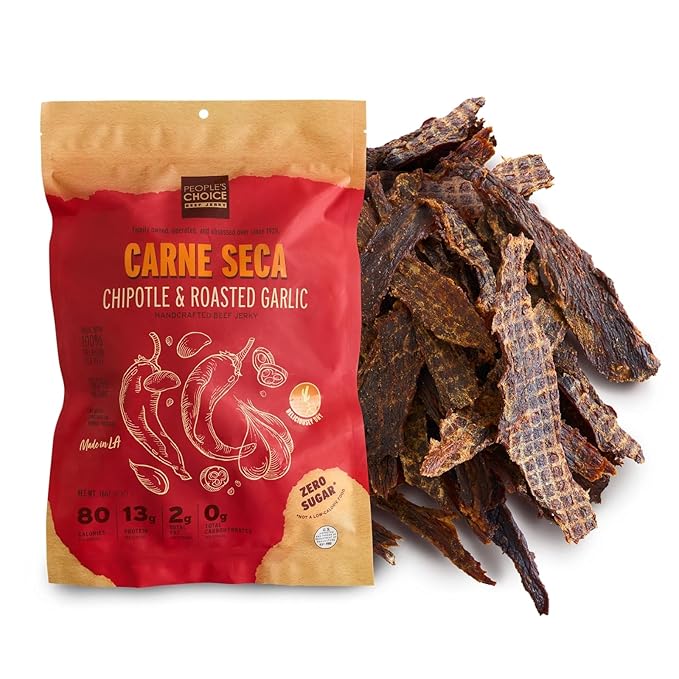 People’s Choice Beef Jerky – Carne Seca – Chipotle & Roasted Garlic – 13g Protein – Sugar Free, Zero Carb, Keto Friendly – Dry Texture – Made in USA – 1 Pound (16 oz) Bag