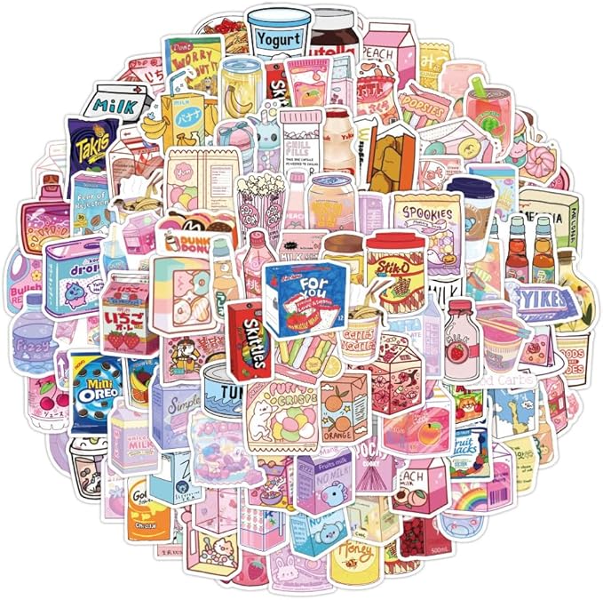 100pcs Cute Snack, Food, and Drink Stickers Set - Kawaii Small Stickers for Teens, Boys, Girls, and Adults