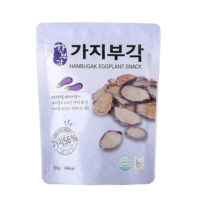 [HANBUGAK] Eggplant Snack, Crispy Eggplant Chips, Eggplant Bugak, Korean Traditional Snack, No Artificial Preservatives, 5.29 oz (1.05 oz X 5ea)