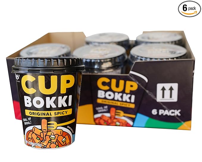 CupBokki Korean Tteokbokki Rice Cakes, Spicy Flavor, 6 Pack - Authentic Spicy Korean Rice Cake Jjajang from the Korean Bros (떡볶이)