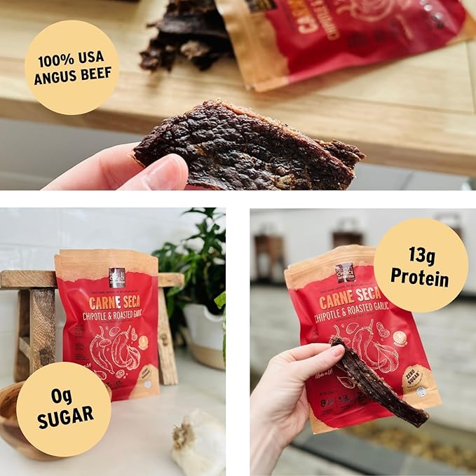People’s Choice Beef Jerky – Carne Seca – Chipotle & Roasted Garlic – 13g Protein – Sugar Free, Zero Carb, Keto Friendly – Dry Texture – Made in USA – 1 Pound (16 oz) Bag