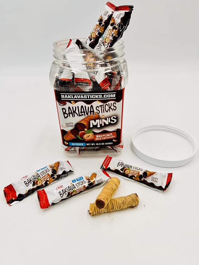 Baklava Sticks Minis, Hazelnut Chocolate Cream Crispy Phyllo Dough, 15.6 oz (40 Pieces)