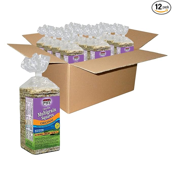 Only Kosher Candy Ultra Thin Multigrain Cakes Squares Original, All Natural Whole Grain, Non GMO, Fat Free (Pack of 12)