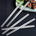 10 Pairs Chopstick Set Stainless Steel 304 Silver Reusable Chop Sticks Lightweight Metal Tableware Square Non-Slip Dishwasher Safe Kitchen Dinning Utensils Gift