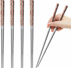 A·HOUSEWARE Copper Dragon Chopsticks Set Stainless Steel 316 Chop Sticks 5 Pairs Reusable Rose Gold Dinning Utensils Tableware Dishwasher Safe and Luxury Gift Box