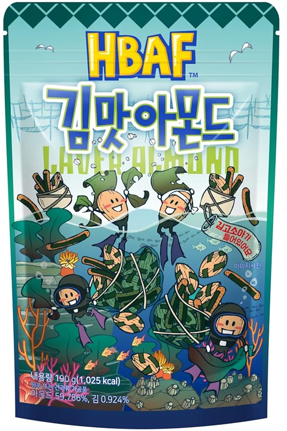 [Official Gilim HBAF Brand] Korean Seasoned Almonds 3 Flavor Pack Mix (Laver, 1 x 190g, Honey Butter, 1 x 190g, Tteokbokki, 1 x 190g)