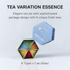 OSULLOC TEA VARIATION ESSENCE (42 Count, 6 Types x 7 ea), Assorted Tea bag Sampler, Exceptional Designed Variety Tea gift Set, Premium Tea sets from Jeju Island tea farm