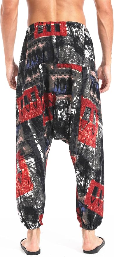AITFINEISM Men's Drawstring Aladdin Hippie Harem Pants Loose Drop Crotch Trousers