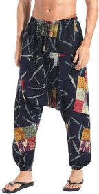 AITFINEISM Men's Drawstring Aladdin Hippie Harem Pants Loose Drop Crotch Trousers
