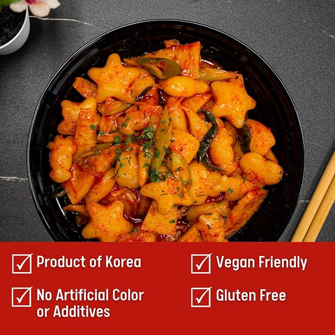 Korean Rice Cake, Tteokbokki, Fun-Shaped & Chewy, 1 Pack (2 Individual Package) Vegan, Non-GMO, Gluten-Free, Easy to Cook, 14.10oz per Pack (1 Pack)