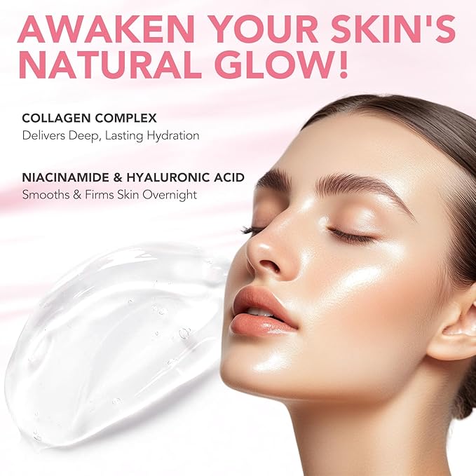Collagen Overnight Wrapping Peel Off Facial Mask, Collagen Night Wrapping Mask, Hydrating Anti Wrinkle Lifting for All Skin Types, Firming&Elasticity Sleeping Mask (Brush Included)