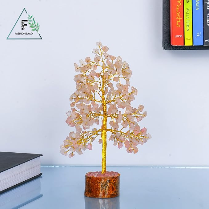 FASHIONZAADI Crystal Tree of Life with Rose Quartz - Pink Gemstone Bonsai for Positive Vibes - Feng Shui Money Tree for Meditation, Healing & Home Decoration