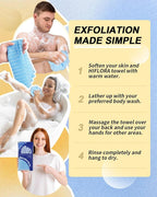 3D Wave Weave Japanese Exfoliating Washcloth, Deep Exfoliating Back Scrubber for Shower, Firm Body Scrub Towel, Korean Style, Ocean (Hard)