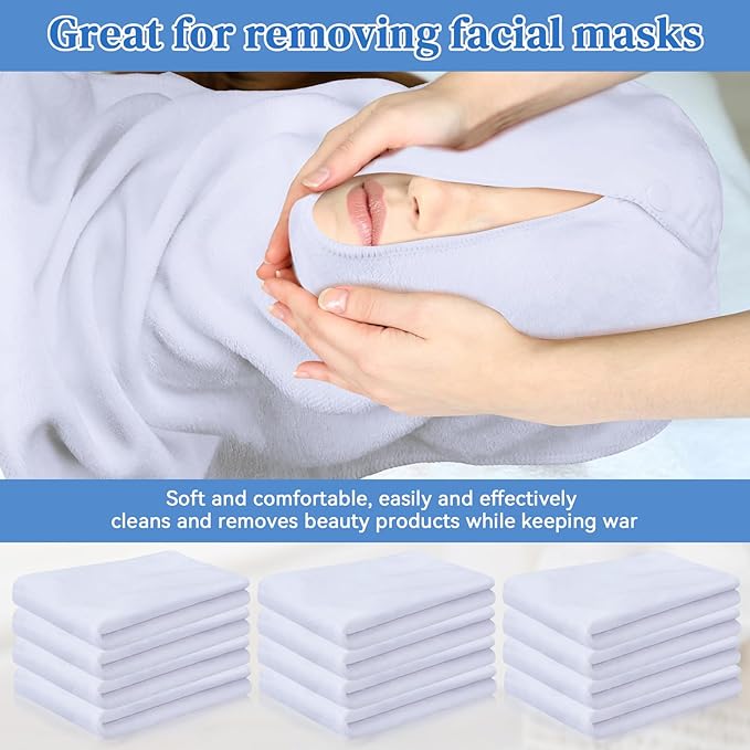 12 Pieces Facial Towels Split Design Soft Esthetician Towels Removing Spa Microfiber Face Cloth for Home Salon Facial Steam Massage and Cleansing(White)