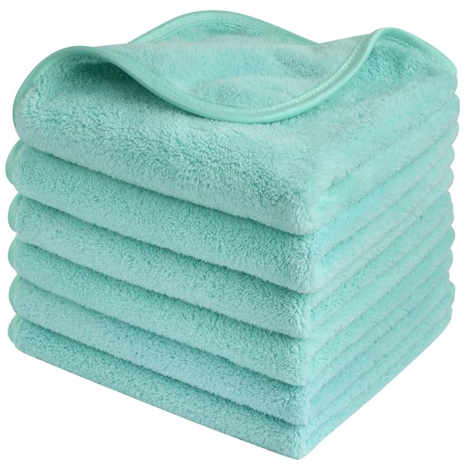 SINLAND Microfiber Face Cloths Reusable Makeup Remover Washcloths Super Soft and Absorbent Fingertip Face Towels for Sensitive Skin Women 12 x 12 Inch 6 Pack