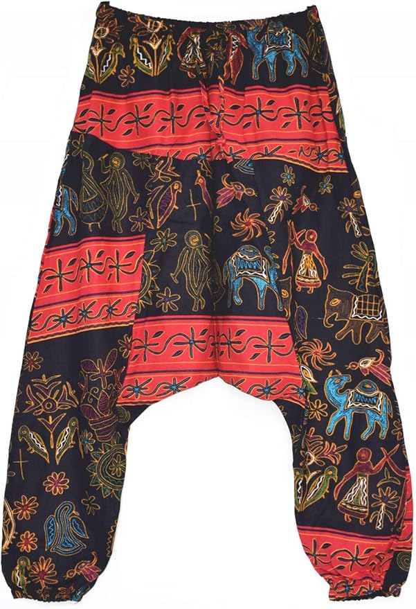 AITFINEISM Men's Drawstring Aladdin Hippie Harem Pants Loose Drop Crotch Trousers