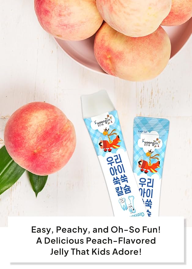 Korean Food Woongjin Kids Calcium Vitamin D Jelly Stick – Naturally Sweetened Peach-Flavored, Fruit Jelly Snack, Individually Wrapped On-the-Go Treat, 30 Sticks (21.16 oz)