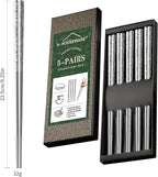 5 Pairs Dragon Chopsticks Set Premium Stainless Steel 316 Kitchen Dinning Utensils Silver Reusable Metal Chop Sticks Tableware Gift Set 9.26 Inches