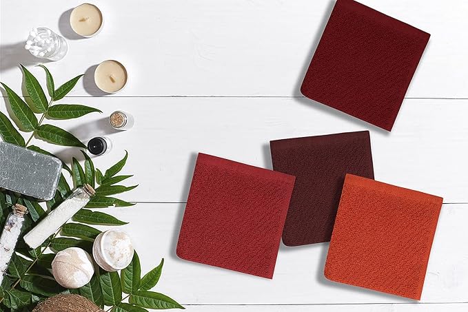 16 Pack Cotton Washcloths for Body and Face, 12x12 Inches, Pack of 16, Multipurpose and Lightweight Wash Clothes for Face. Highly Absorbent - Travel and Bath Towel (Red Family)