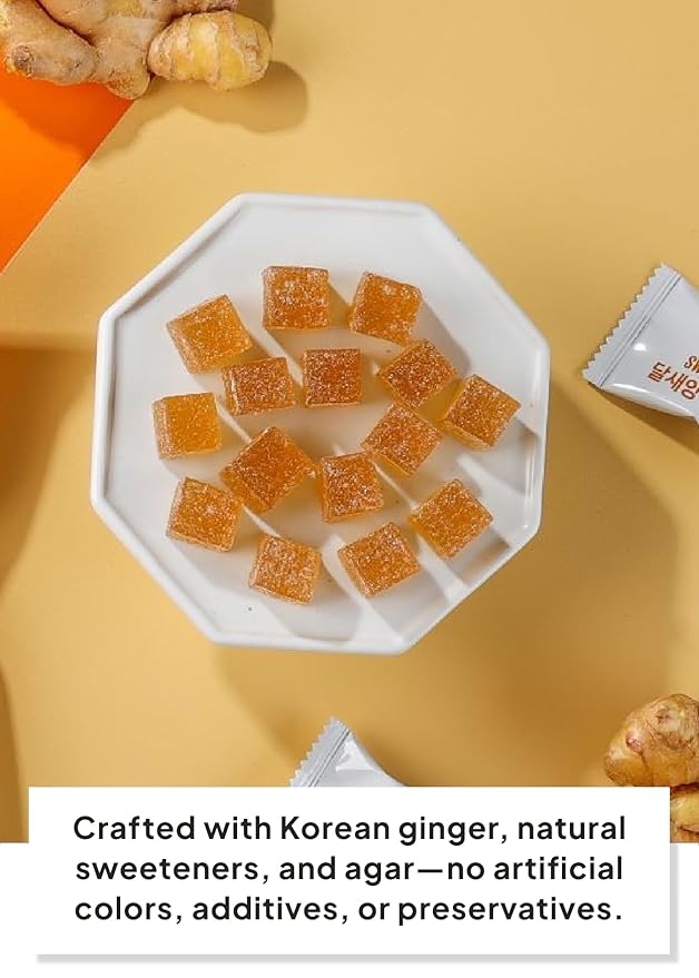 Korean Food Dalsaeang Korean Ginger Jelly – 1 Pack (0.15 lb / ~70 g), Soft Agar-Based Chewy Candy, Rich in Dietary Fiber, All-Natural, No Artificial Colors