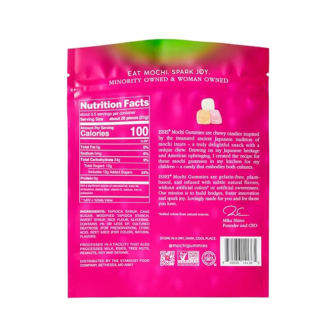 ISSEI Strawberry Mochi Gummies | Dye-Free Candy | Gluten-Free | Real Sugar, No Artificial Flavors or Colors | Award-Winning Japanese Candy | 4 Oz 1-Pack
