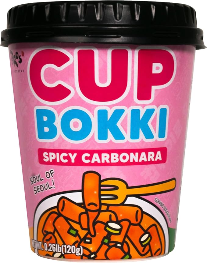CupBokki Korean Tteokbokki Rice Cakes, Spicy Carbonara Flavor, 6 Pack - Authentic Korean Rice Cake Jjajang from the Korean Bros (떡볶이)