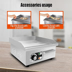 14" Commercial Electric Griddle,Electric Countertop Flat Top Griddle,110V 1500W Electric Flat Top Grill,Non-Stick Restaurant Teppanyaki Stainless Steel Grill,Adjustable Temperature Control