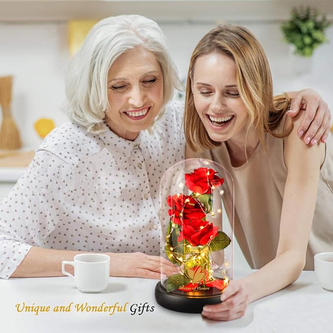 Christmas Flowers Gifts for her,Beauty and The Beast Rose,with 40 Warm White LED Brightness Adjustment,Prime Delivery Flowers Gifts,Anniversary/Thanksgiving/Valentines Gift for Women,Girlfriend,Mom