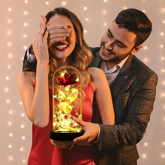 Christmas Day Rose Gifts for Women,Flowers for Delivery Prime,Flower Galaxy Artificial Flower Light Up Rose in A Glass Dome,Anniversary Valentines Birthday Xmas