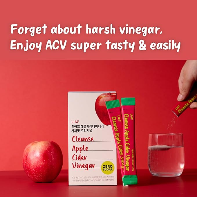 LIAF Apple Cider Vinegar Powder Loaded Tea Packets | Korean Fermented ACV with Mother | Travel Size Instant Dissolving Drink Mix | Sugar Free Energy Boost | Apple Flavor 10 Count