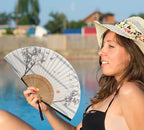 Amajiji 8.27"(21cm) Hand Held Bamboo Silk Folding Fan Hand Fan,Chinese/Japanese Charming Elegant Vintage Retro Style,Women Ladys Girls Best Gifts (White Bamboo Forest)