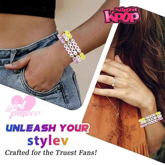 AICase for Kpop Merch Cosplay Inspired Bracelets 3 Pcs Stackable Stretch Friendship Beaded Crystal Bracelets for k pop Outfit Costume Merchandise Jewelry Gifts for Fans Women Christmas Stocking_70